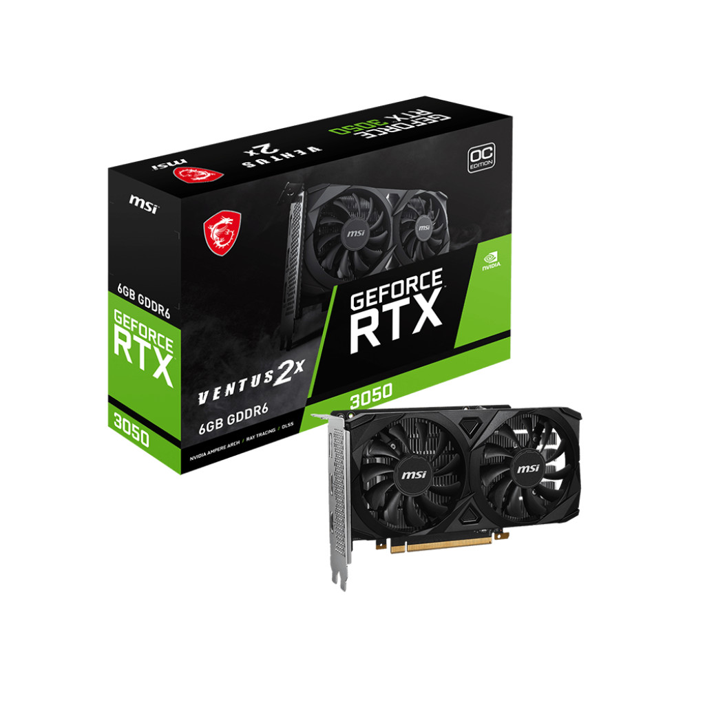 Placa de Vídeo MSI RTX 3050 Ventus 2X OC, 6GB GDDR6, DLSS, Ray Tracing, 912-V812-060