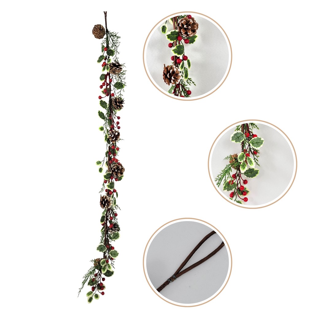 Festão Natalino Berries Cerejas Pinha Folhagem 120cm Natal