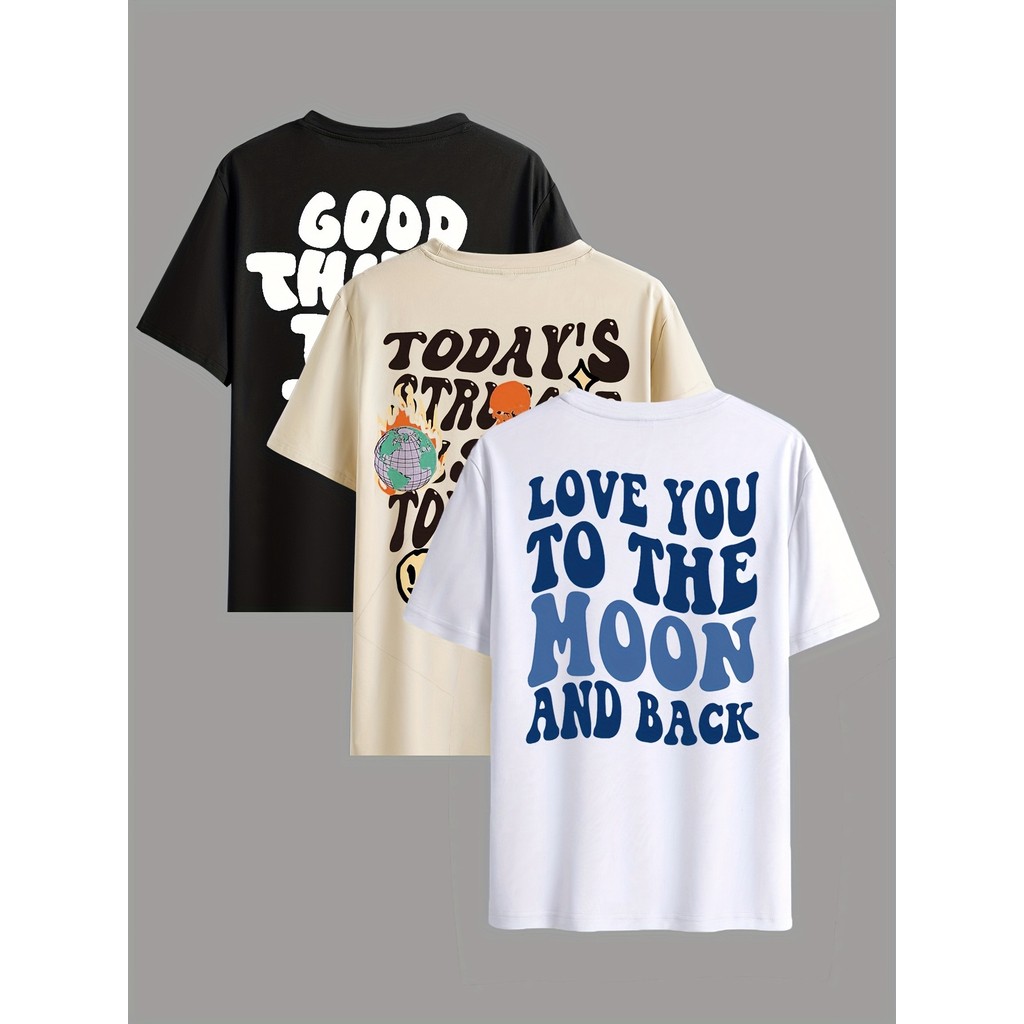 Kit 3 Camisetas Masculinas Estampa Letras Frases Casual Gola Redonda Confortável Versátil o