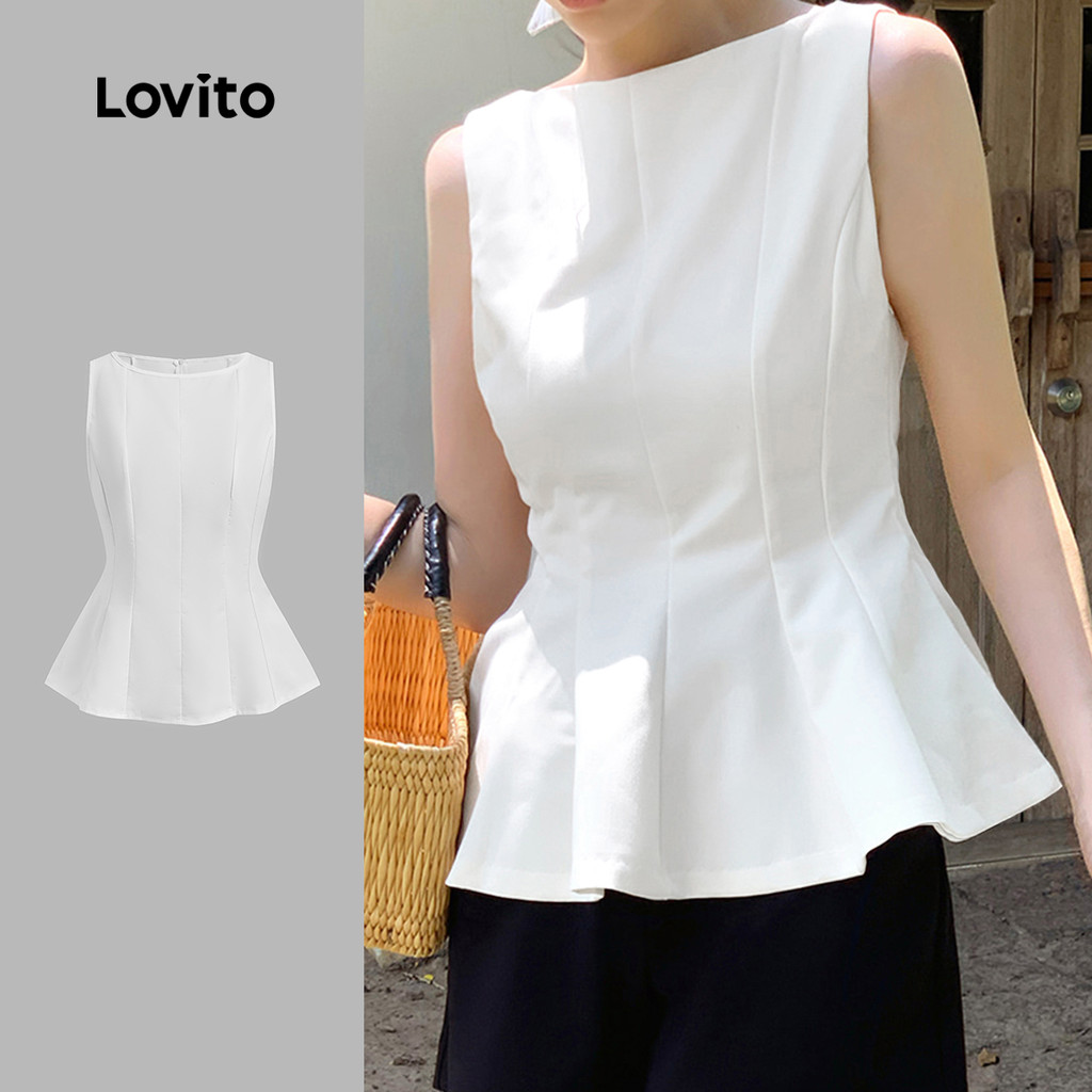 (NEW) Lovito Estrutura Elegante de Topo Linha Zíper Primavera/verão Blusa Branca para Mulher L150AD751 em Oferta na Shopee