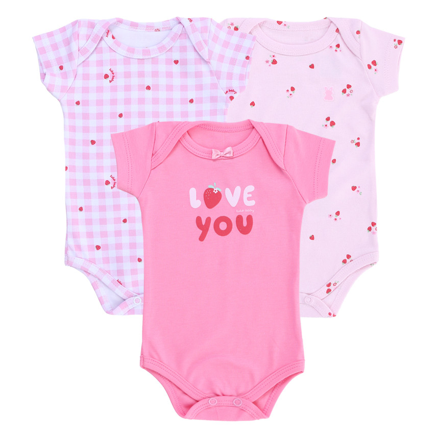 Kit Body Kiko Baby Manga Curta Estampa Morangos - 03 Peças em Oferta na Shopee