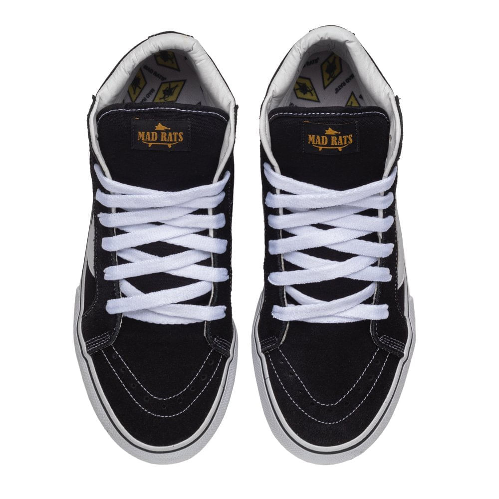 Detalhes do Tênis Unissex Mad Rats Hi Top Old School Preto/branco