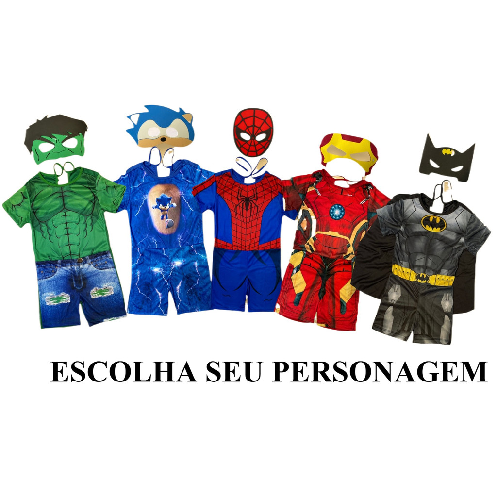 Fantasia Infantil Heróis Menino 2 a 10 anos com Máscara Goku ,Caveira ,Marshal , Chase entre outros em Oferta na Shopee