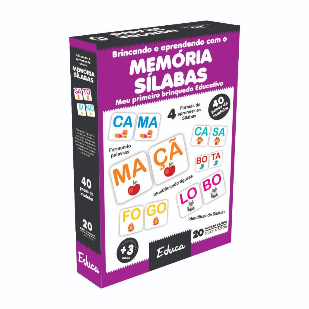 Memória Sílabas Jogo Com 40 Peças Brinquedos De Menina De Menino Alfabetização Educativo Pedagógico