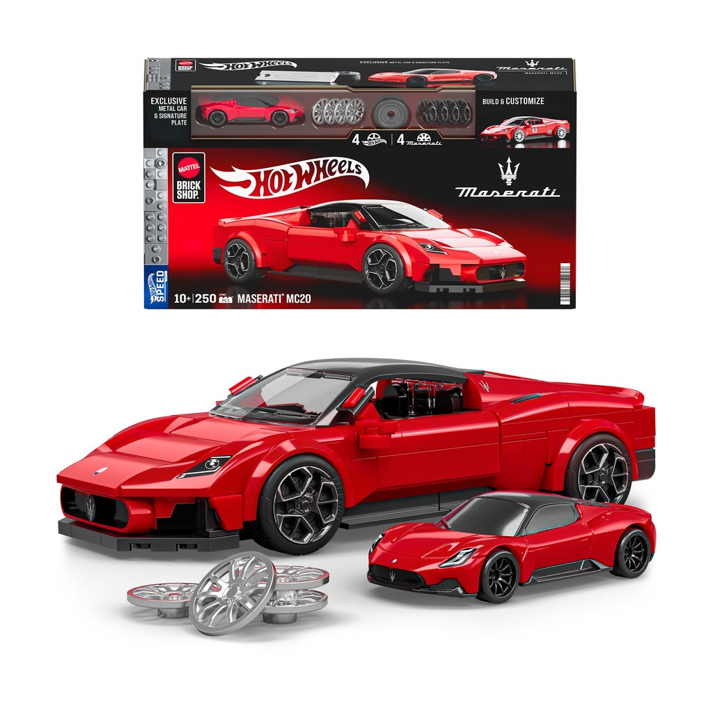 Hot Wheels Maserati MC20 - Blocos de Montar 1/32 - 250 Peças - Mattel Brick Shop