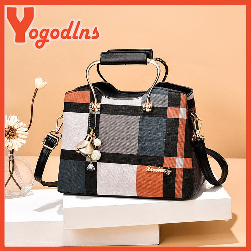 Yogodlns Fashion Emenda Bolsa de Ombro Feminina Couro Plutônio Grande Capacidade Bolsa de Ombro com Pendente TMSS