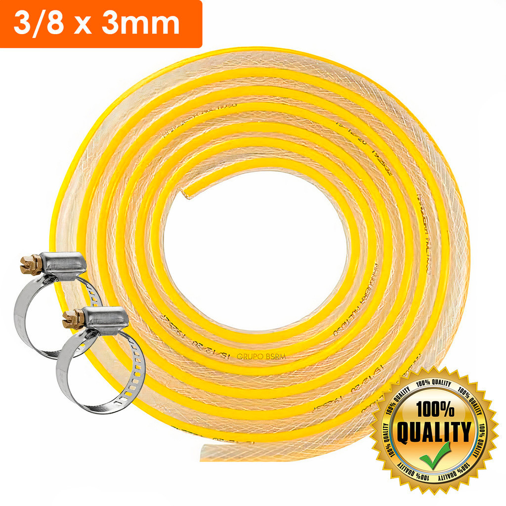 mangueira de cozinha a gas Fogão Botijão GLP Trançada 3/8 x 3 mm + 2 Abraçadeiras 1/2/3/4/5 Metros em Oferta na Shopee