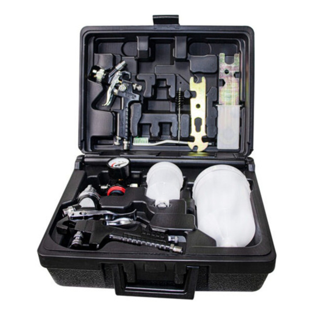 Kit 2 Pistolas Pintura Pressão Ajustável Filtro De Ar 7 Pçs