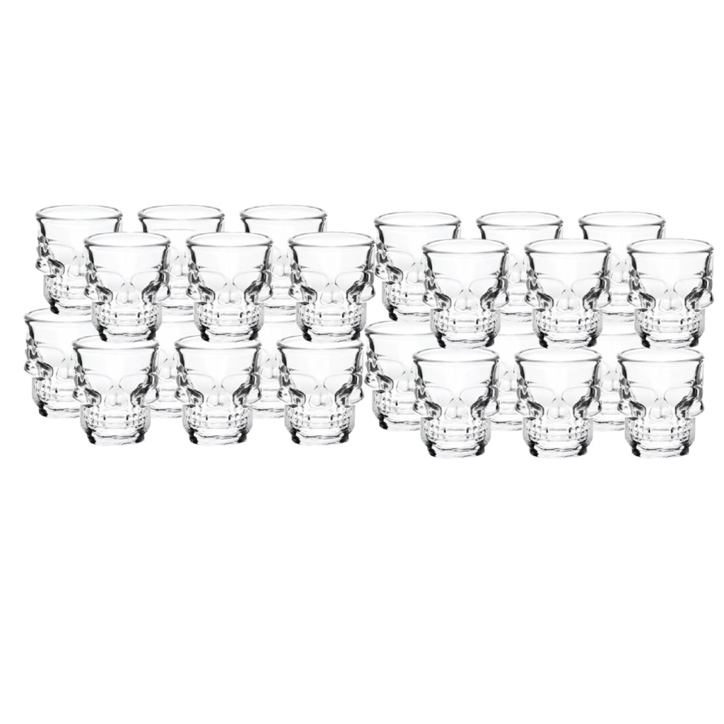 Kit 24 Copos De Vidro Drink Shot Dose Tequila Caveira 50ml Alta Qualidade