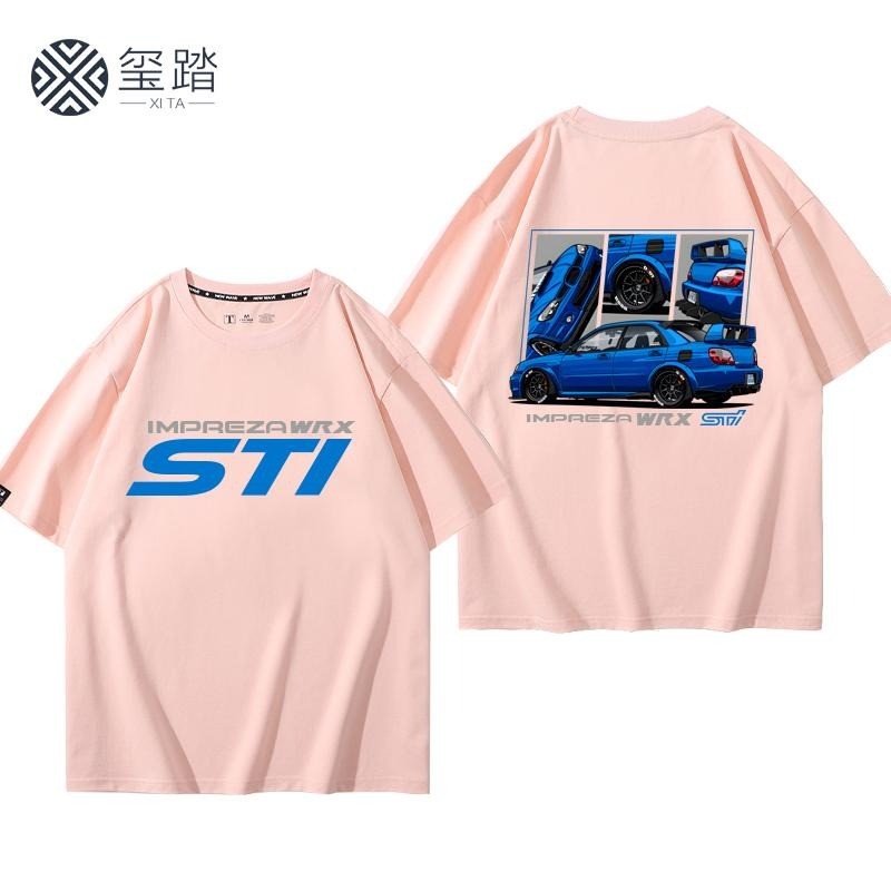 Clássico SUBARU WRX STI Car Pattern Impresso 100 % Algodão Camiseta JDM Modificado Racing Masculino Premium Mangas Curta