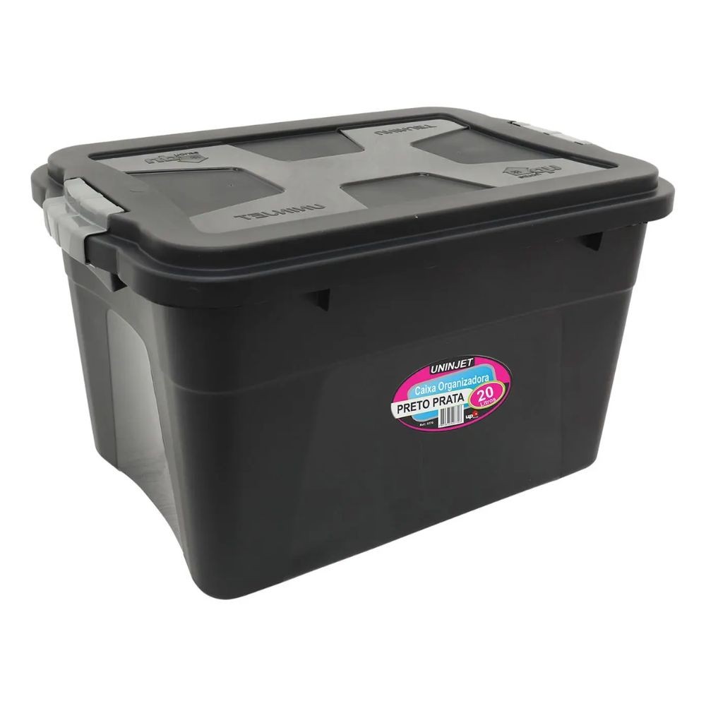 Caixa Organizadora Com Tampa E Trava 20 Litros - Preto