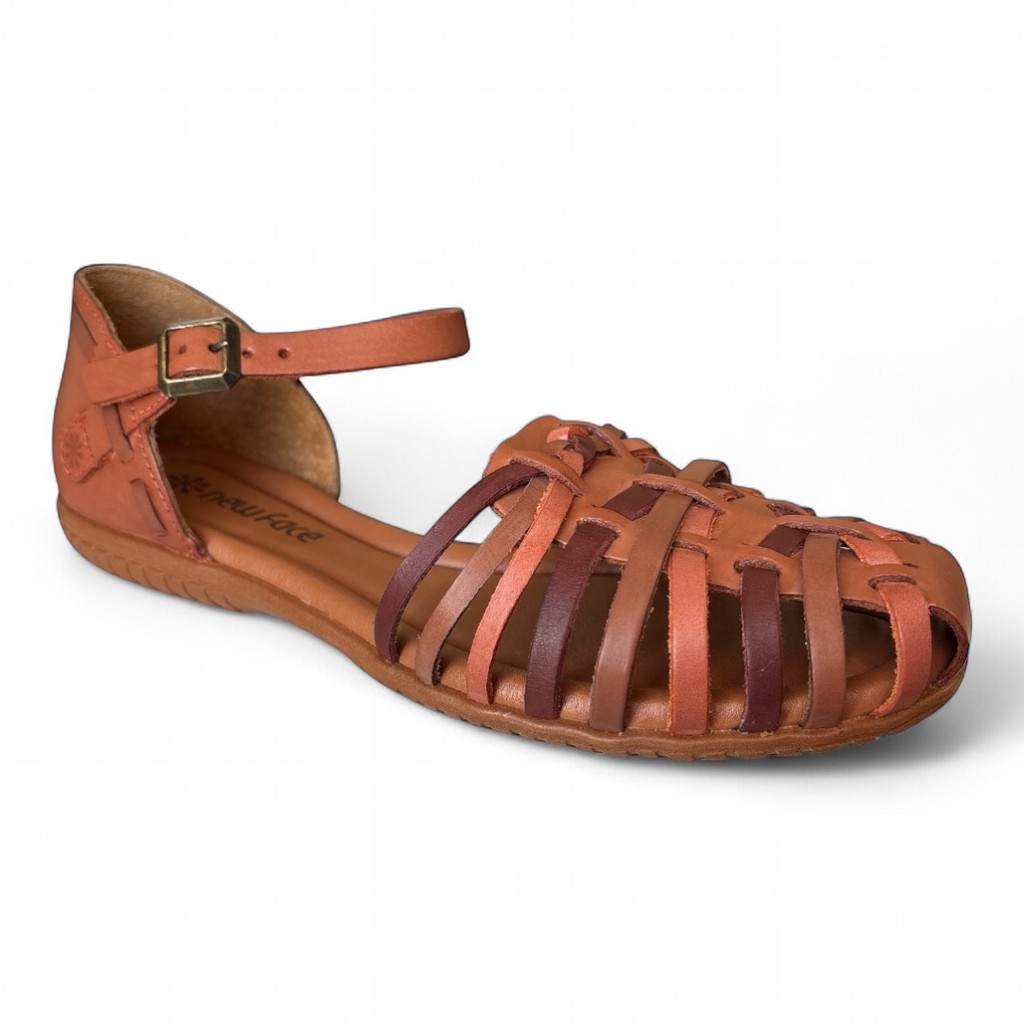 Sandália Feminina Couro Tiras Trançadas Caramelo Multi Huarache New Face 31401