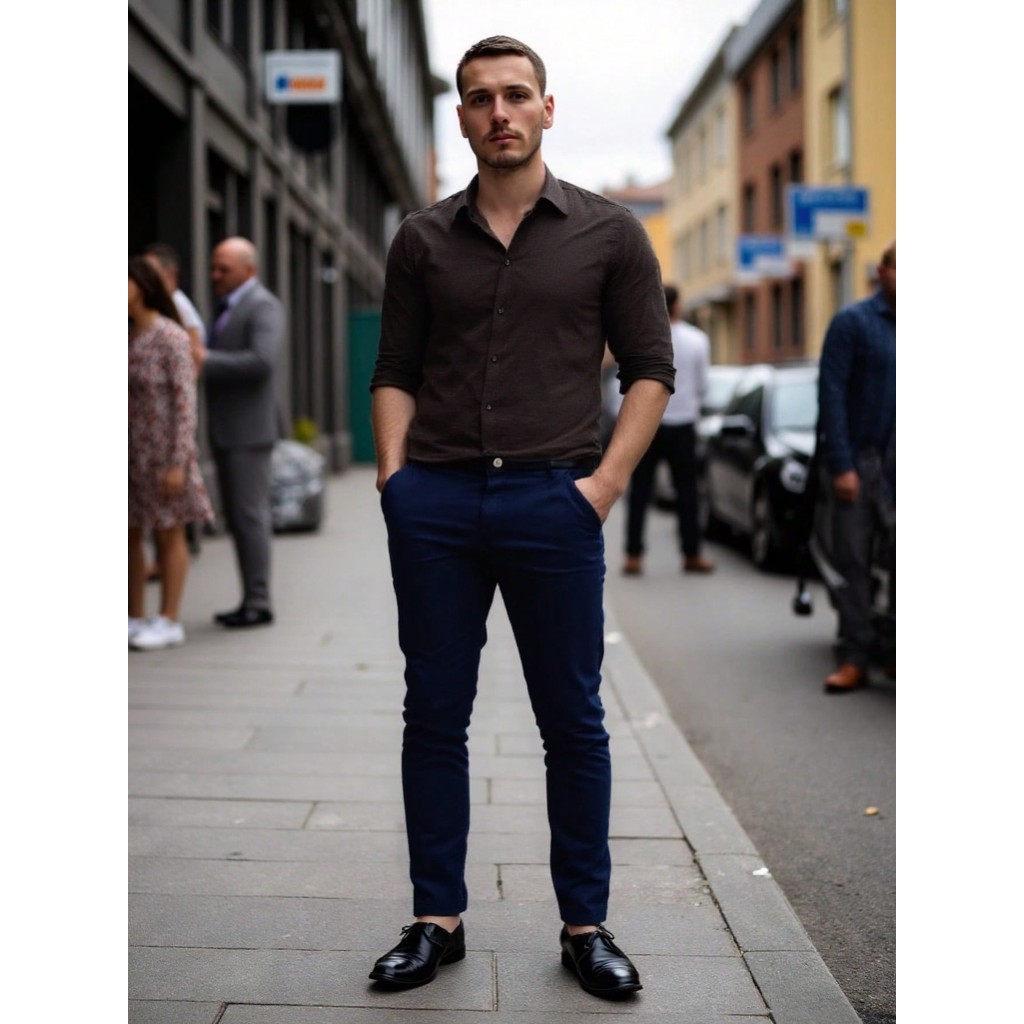 KIT CONJUNTO MASCULINO CALCA SARJA + CAMISA SOCIAL SLIM FIT — imagem 2 de 2