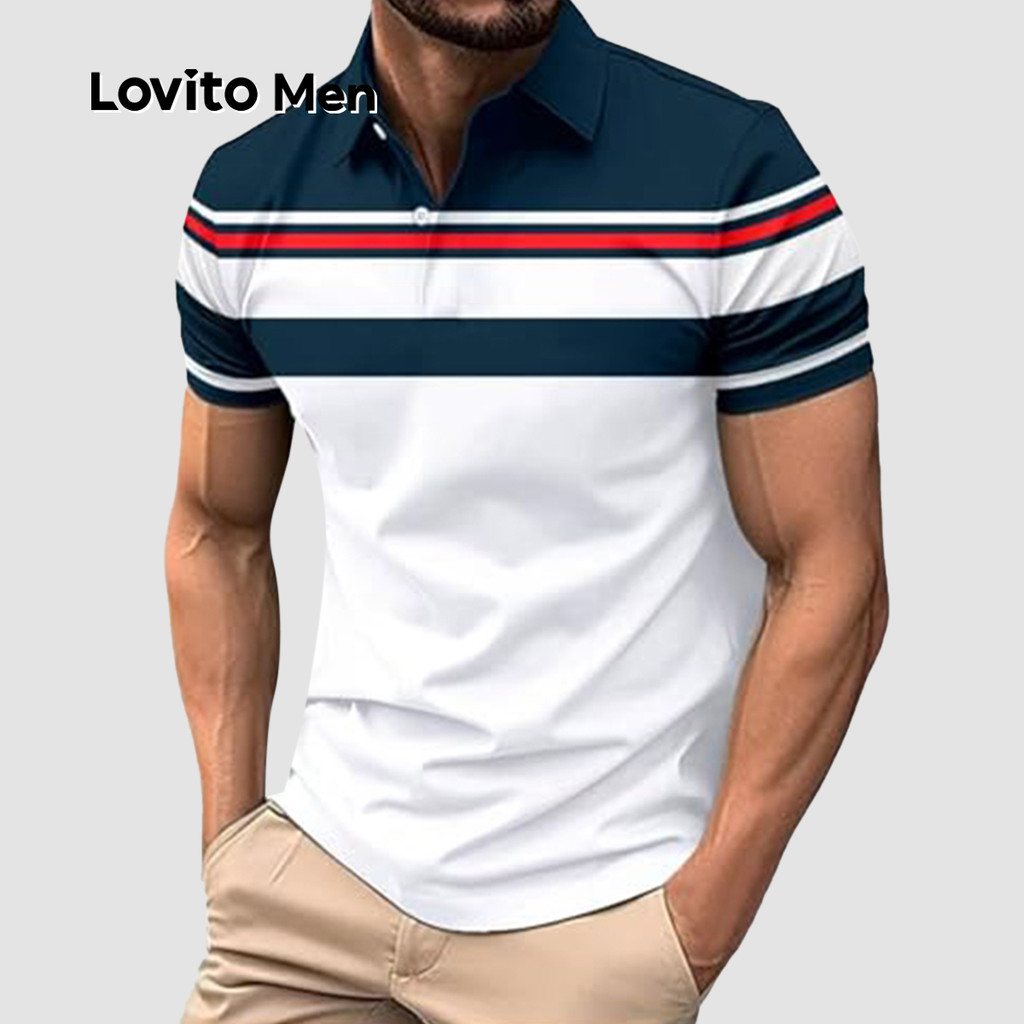 (NEW) Lovito Camisa Polo Casual com Bloco de Cores Botão Primavera/verão para homens LNE118087 em Oferta na Shopee