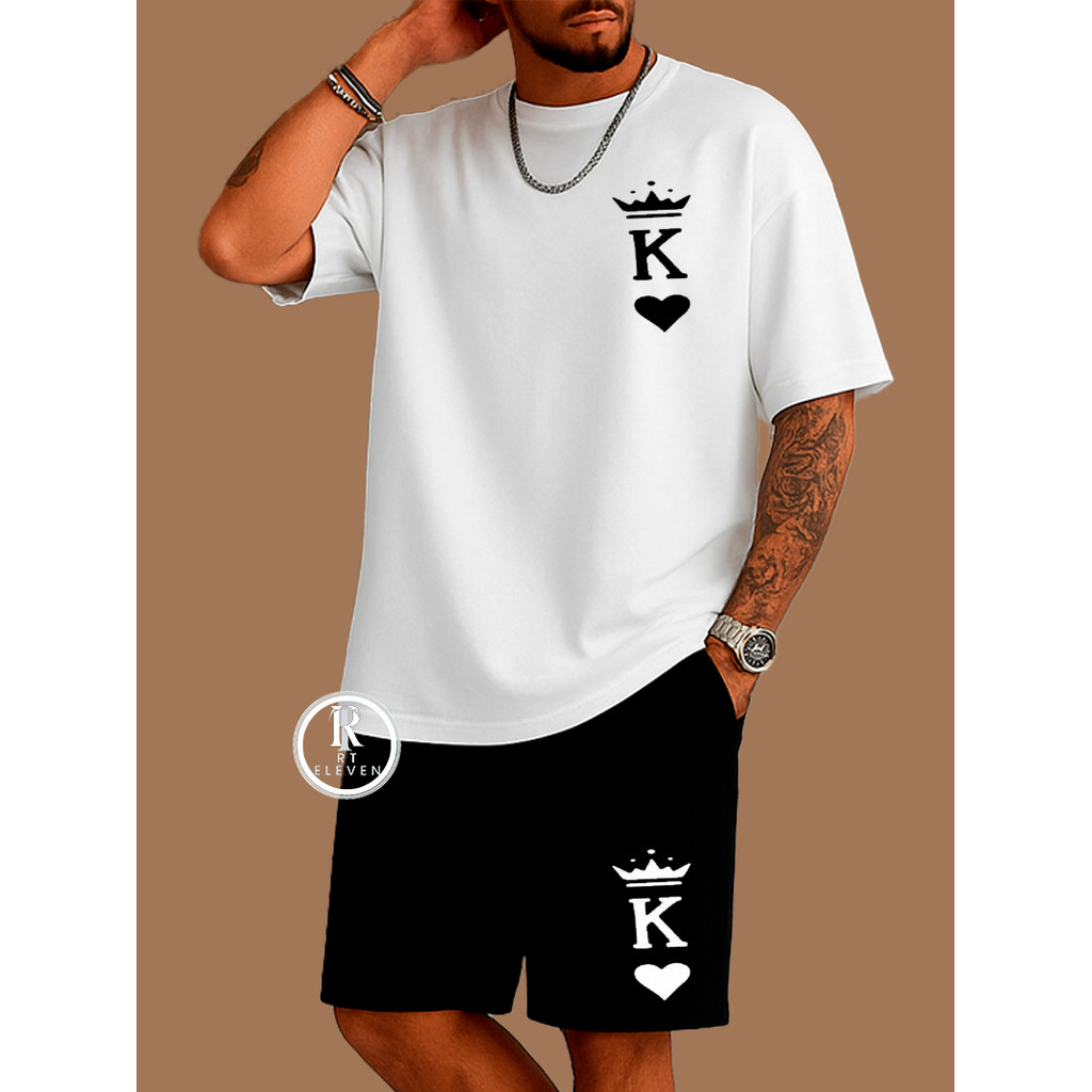 Conjunto Masculino K King  Camiseta + Bermuda Moletom Estampada Kit Camiseta  Streetwear Masculina + Short Moletom