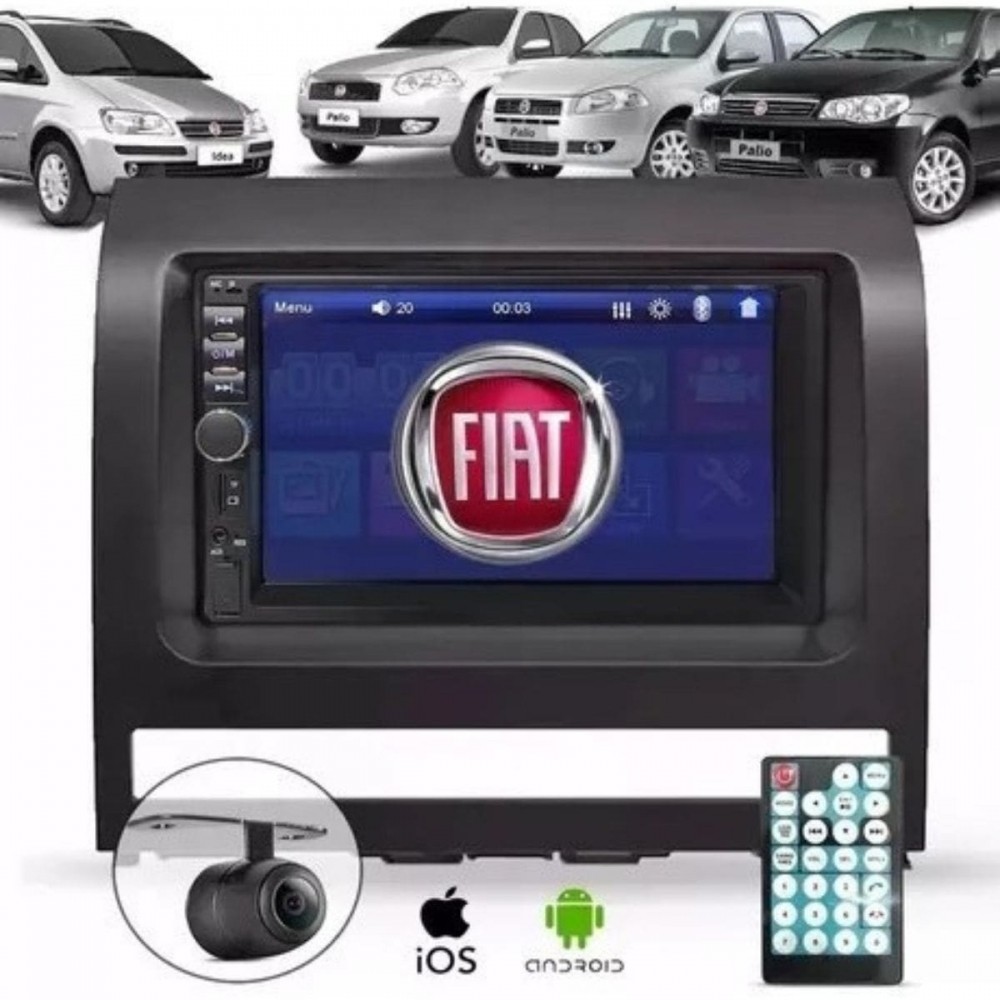 Central Multimídia 2 Din Mp5 Fiat Palio Câmera Moldura