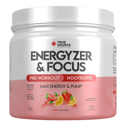 Pré Treino Energyzer Focus True Source Coenzima Q10 Taurina Sabor Energyzer Focus Fruit Punch 360g