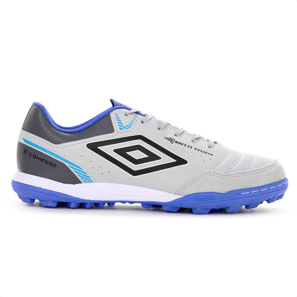 Chuteira Umbro Society X-Comfort Cinza Grafite e Azul - Masculino