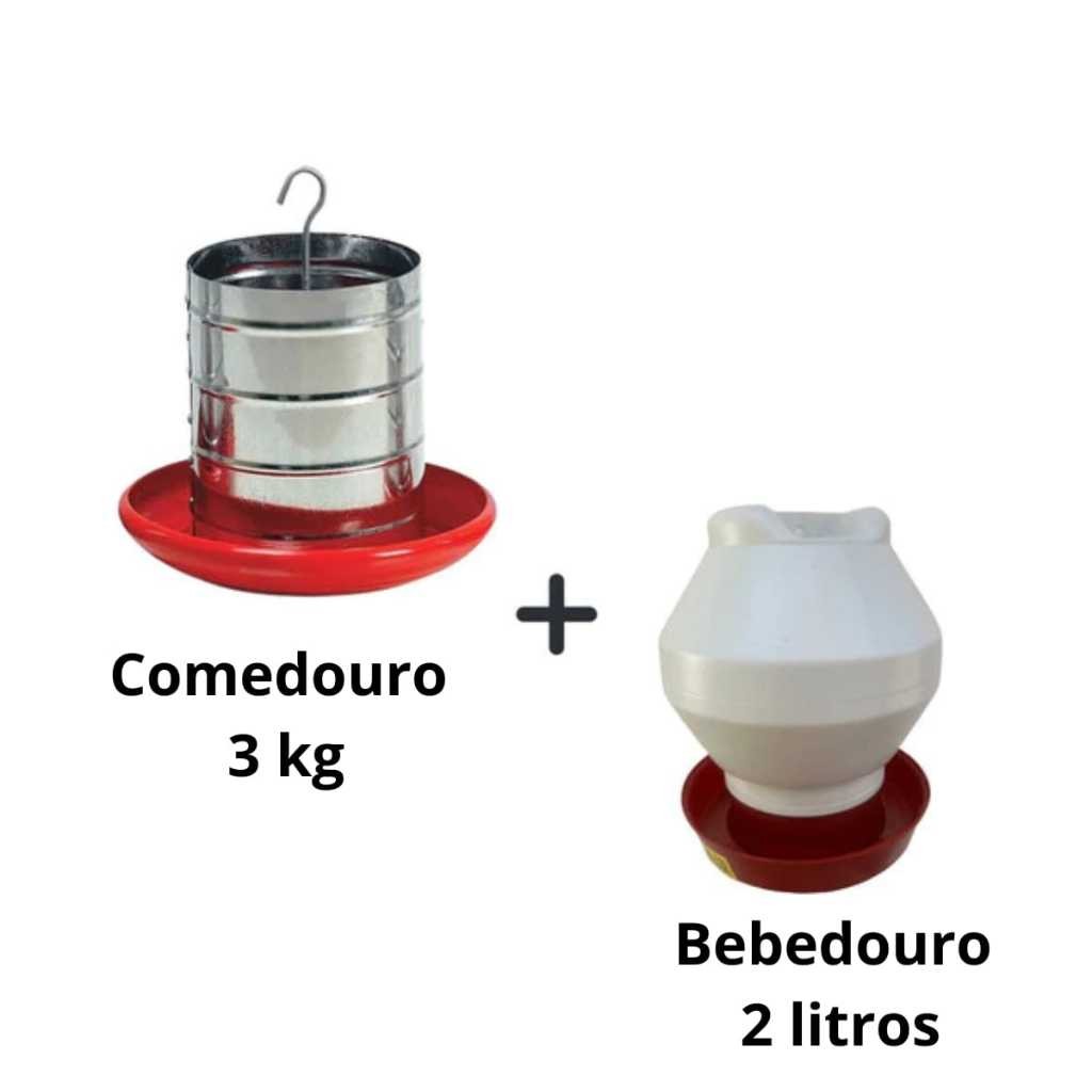 Kit 1 Comedouro Tubular 3 kg Aves Galinha Pintinho e 1 Bebedouro  Aves Pinto Galinha 2 Litros