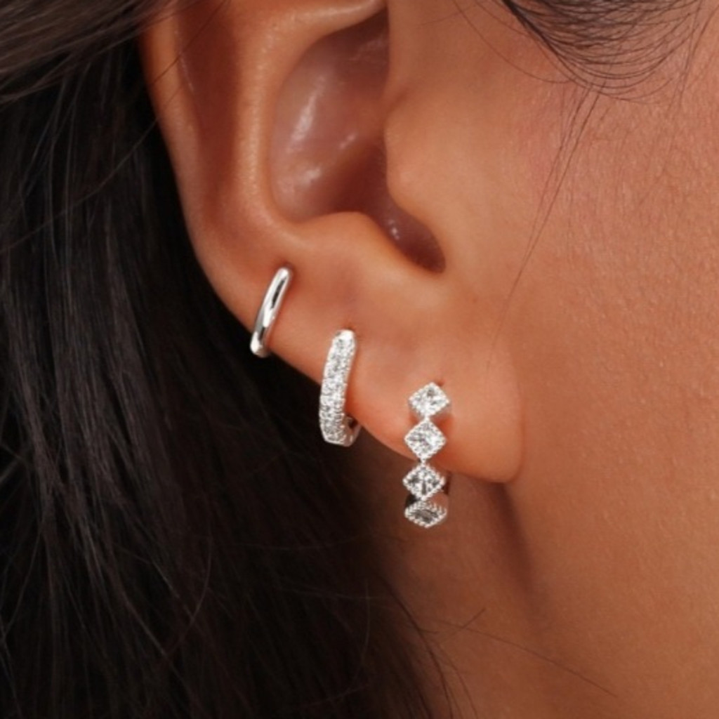 3 pares brincos de luxo em prata 925 para mulheres, argolas triplas com zircônia de alta qualidade em Oferta na Shopee