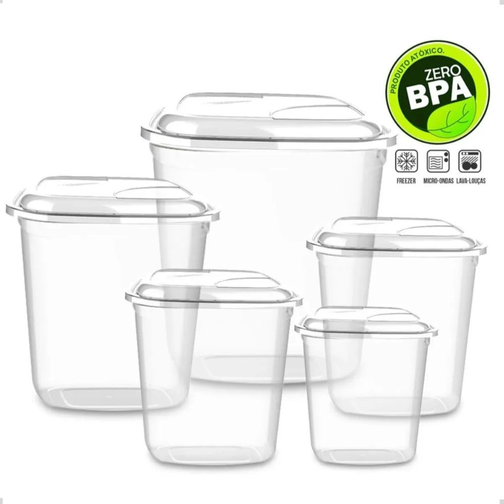 Jogo Kit Conjunto 5 Potes Porta Mantimentos Temperos c/Tampa Uninjet em Oferta na Shopee