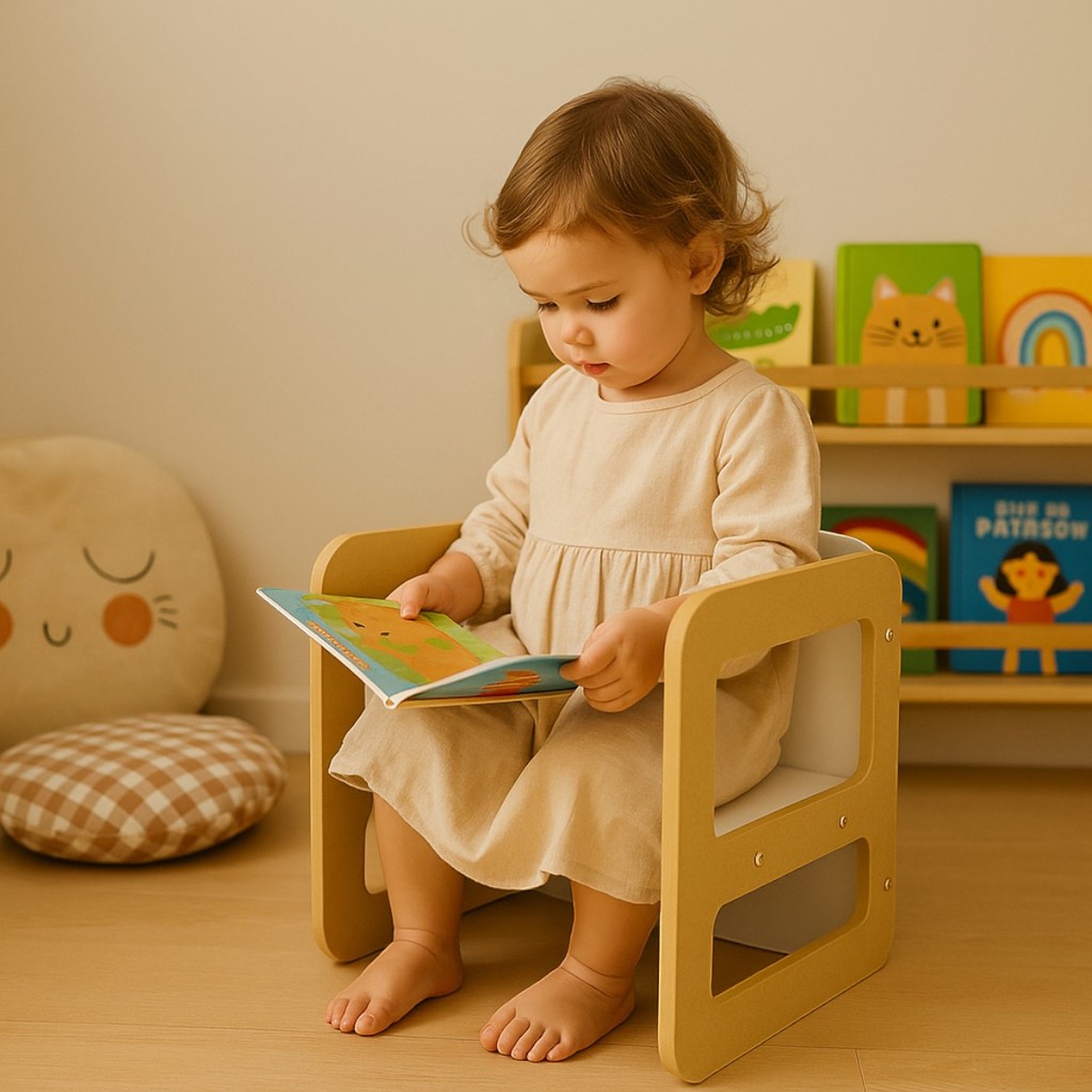 Cadeira Cubo Infantil Montessori de Madeira Mesa Banquinho