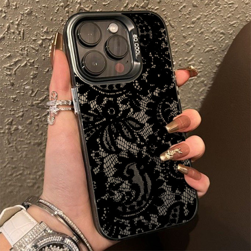 Capa De Telefone De Menina Legal Com Bordas De Renda Preta Para Samsung A07 A15 A05s A16 A56 A06 A26 A35 A36 A12 A55 A25