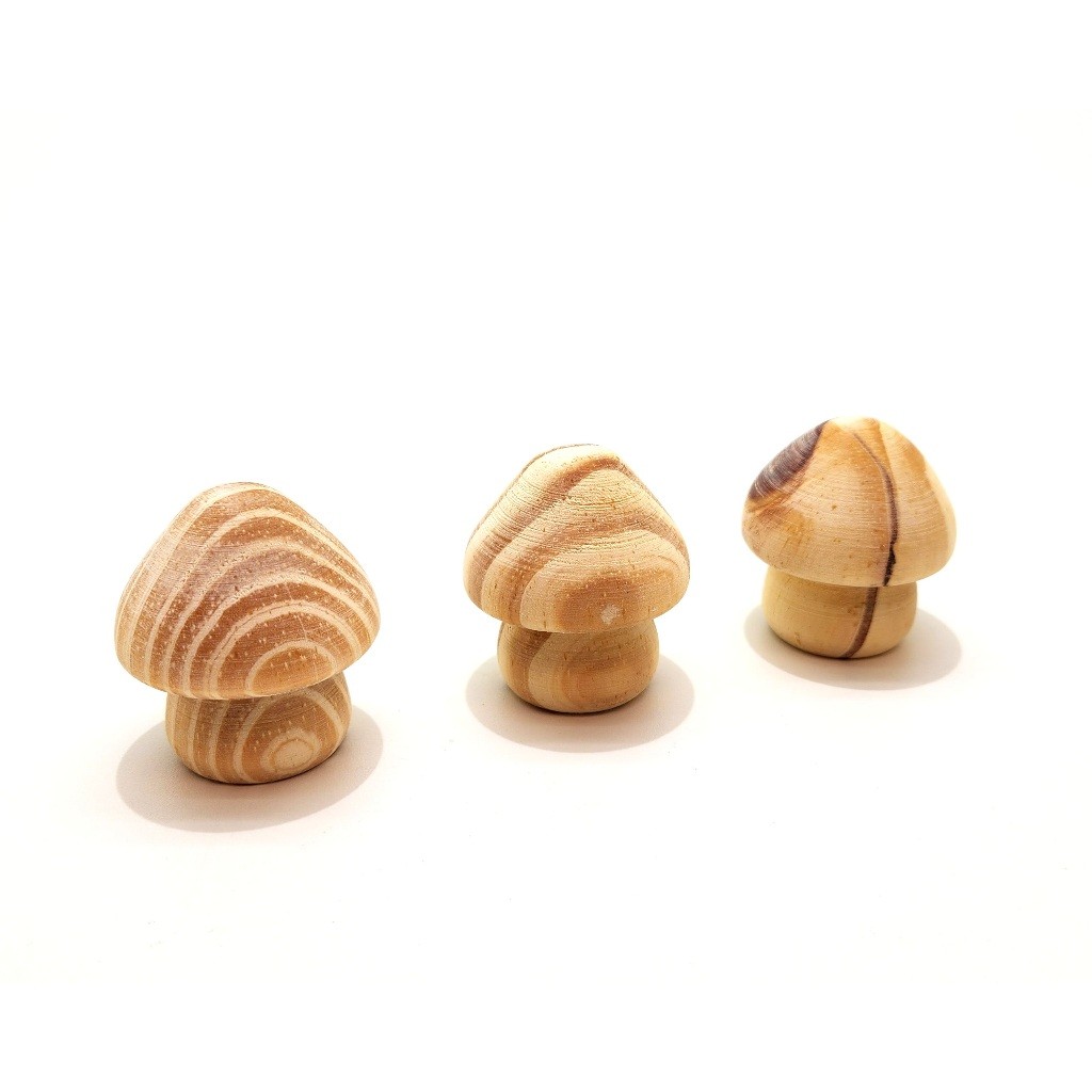 Trio Cogumelo Torneado Madeira Pinus Ref. 1 – Enfeite Decorativo Rústico para Casa