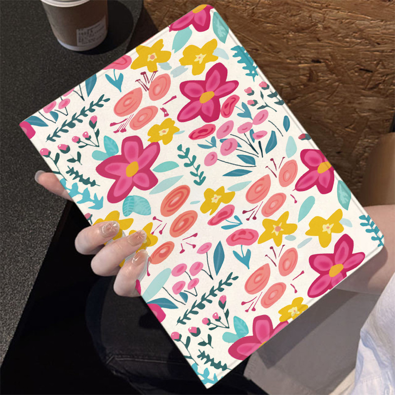 Capa Capinha Silicone Flip Flores para Tablet Samsung  Galaxy Tab S6 Lite A9 PLUS S9 S10 FE PLUS + Case Slot para Caneta