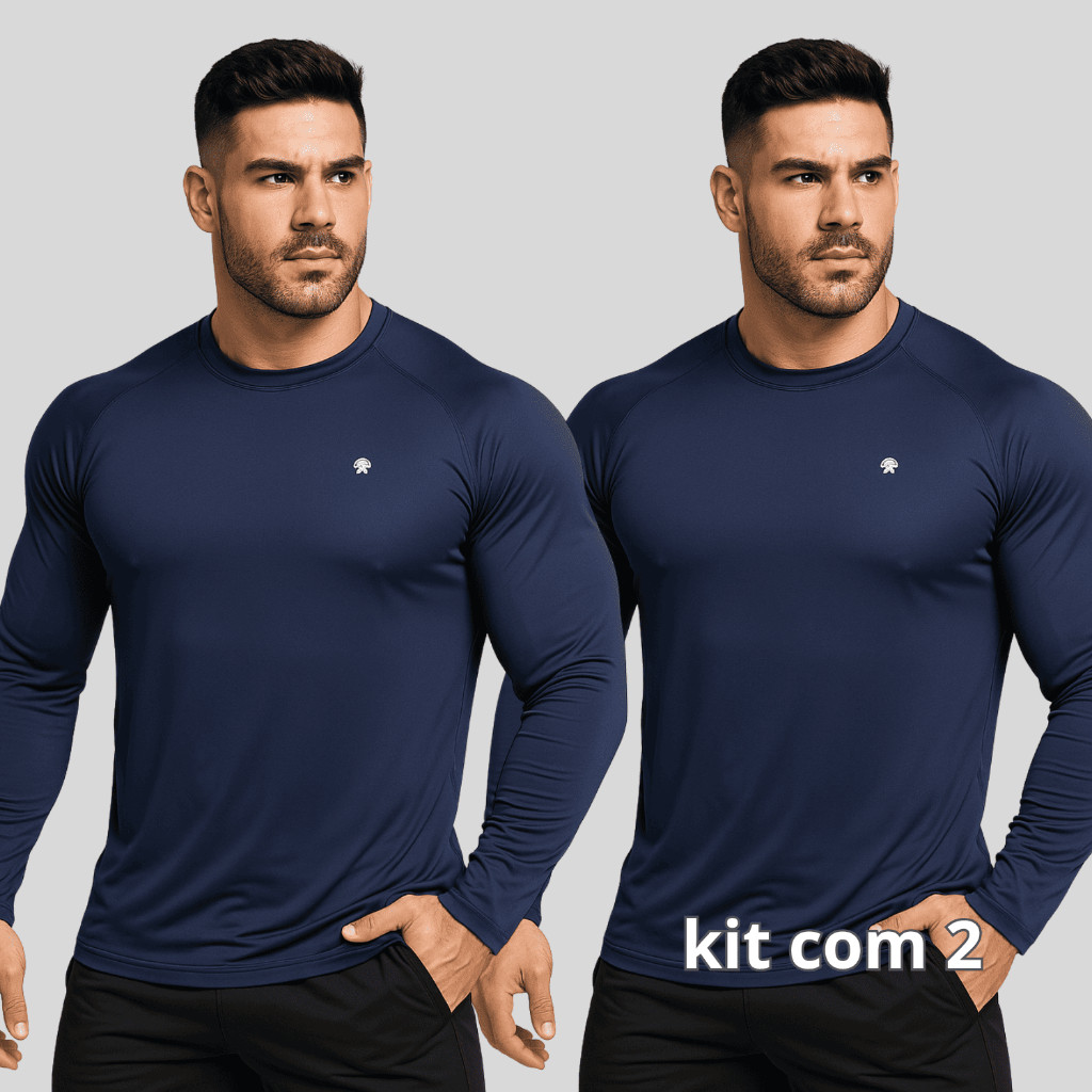 Kit 2 Camisetas Uv 50 Masculina Manga Longa Proteção Solar Praia Corrida Academia Pesca Trabalho Dry Fit Leve Conforto