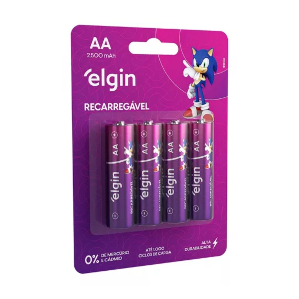 Pilha Recarregável Aa Pequena 2500mah Elgin Blister C/4 Unid em Oferta na Shopee