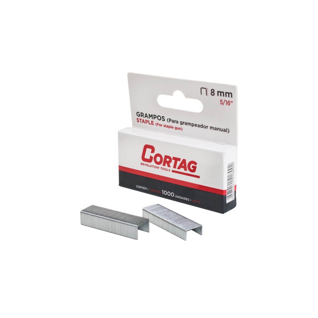 Grampo 8mm Cortag Caixa com 1000 Unidades para Grampeador Fixação Tecido Madeira