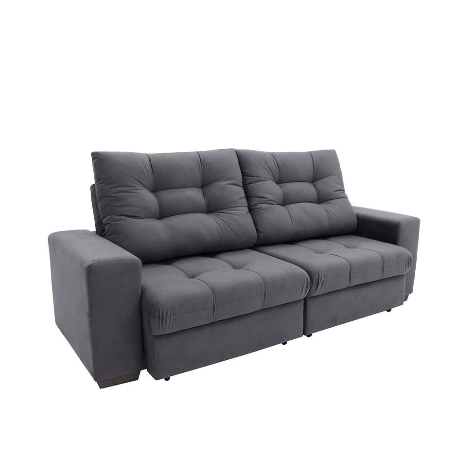 Sofá 3 Lugares Retrátil e Reclinável Biarritz Suede Grafite em Oferta na Shopee