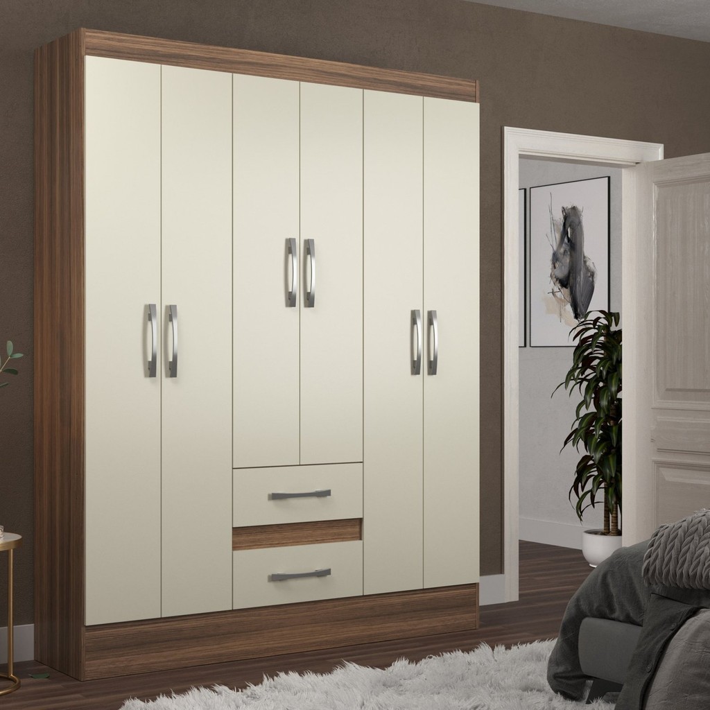 Guarda-roupa Solteiro 6 Portas 2 Gavetas Magistral Castanho em Oferta na Shopee