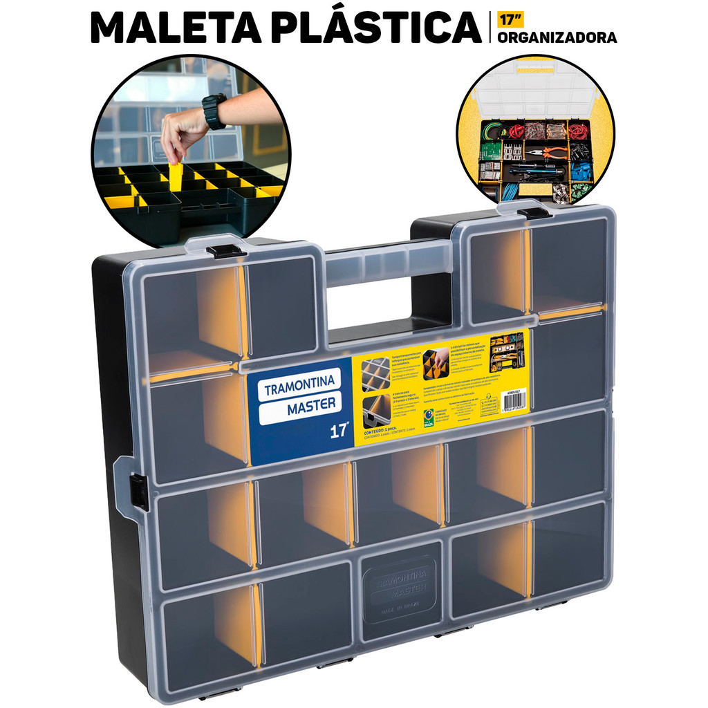 Maleta Organizadora Tramontina Master 17" C/ Divisórias Móveis P/ Guardar Ferram