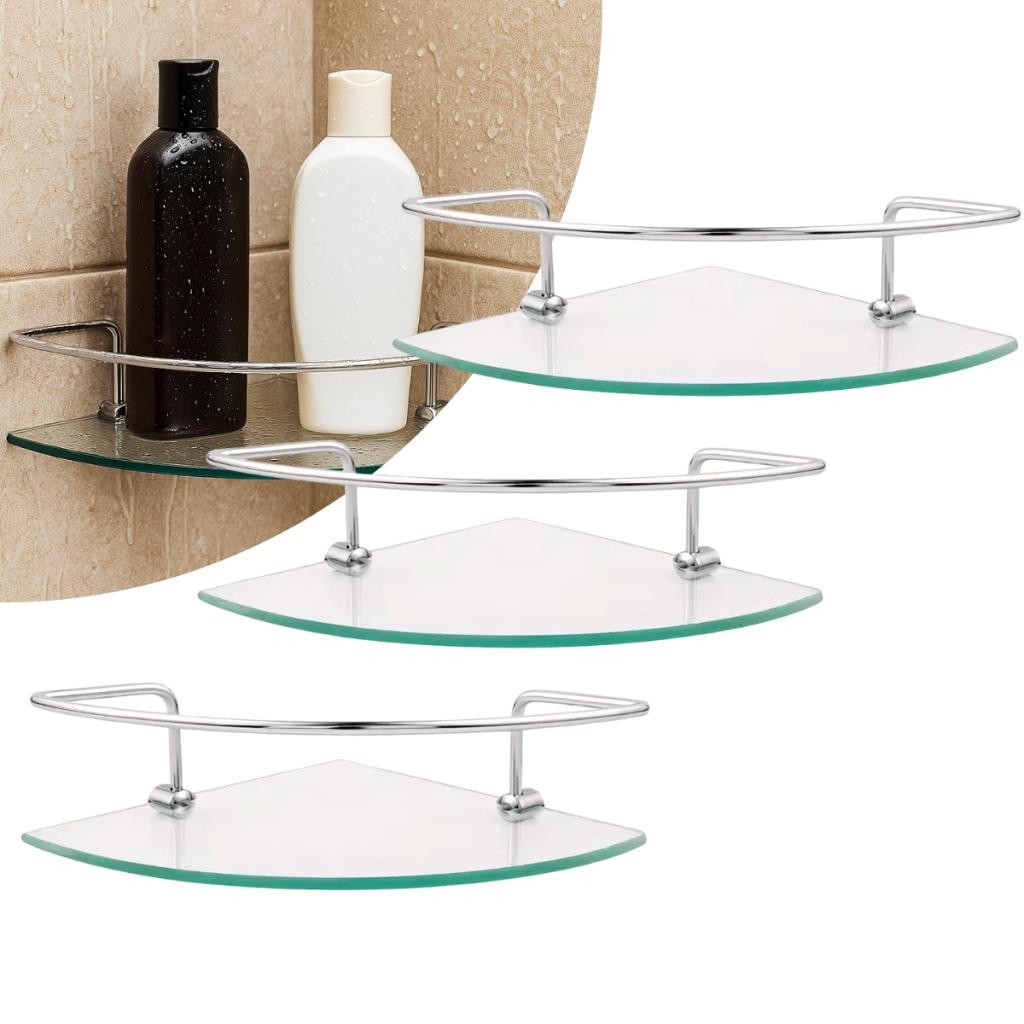 Kit 03 Porta Shampoo Canto Veneza Vidro Fixação Dupla Prateleira para Banheiro e cozinha em Oferta na Shopee