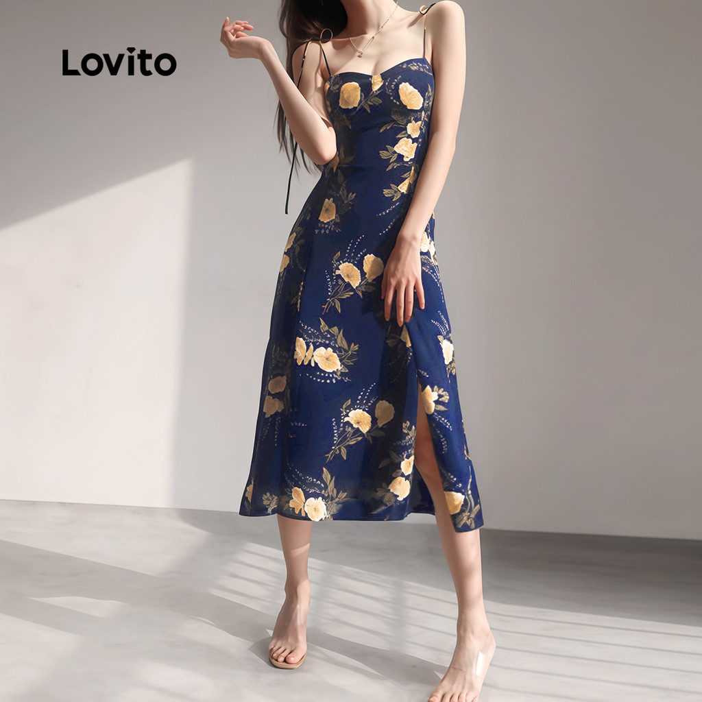 Detalhes do Lovito Vestido Feminino Floral Elegante para Verão/Primavera L123ED746