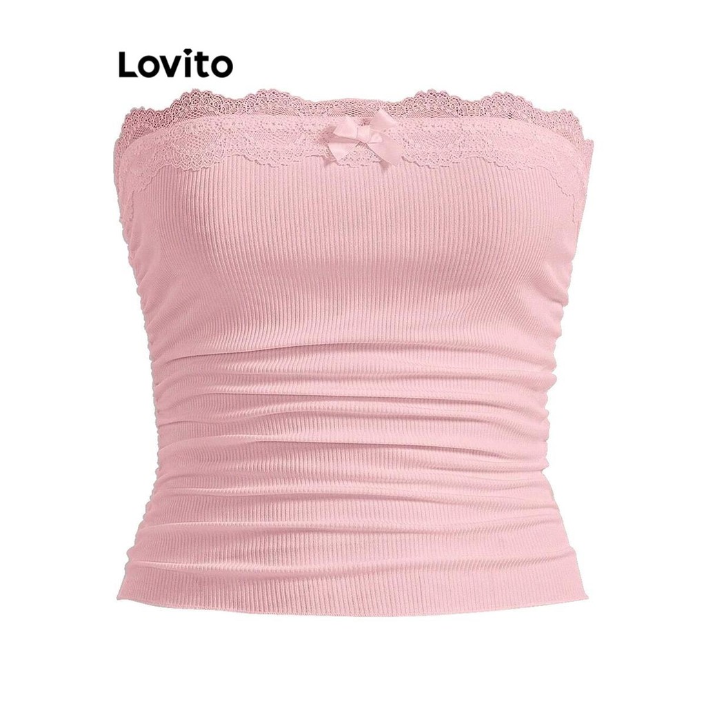 Detalhes do Lovito Regata Fofa De Renda Lisa Para Mulheres LNE59283
