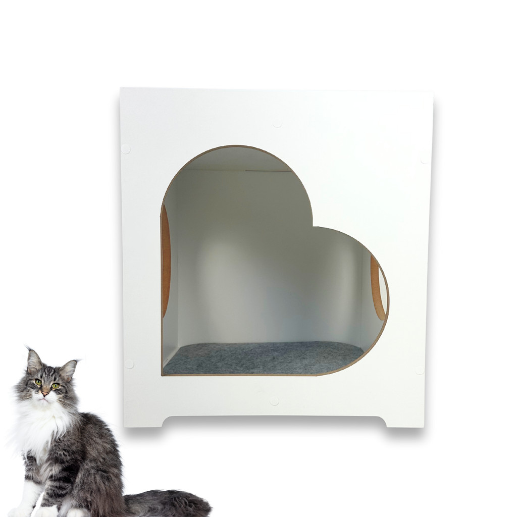 Casa para Gatos Coração REFORÇADO em MDF 15mm Nicho de Chão Toca c/ Carpete Andiderrapante