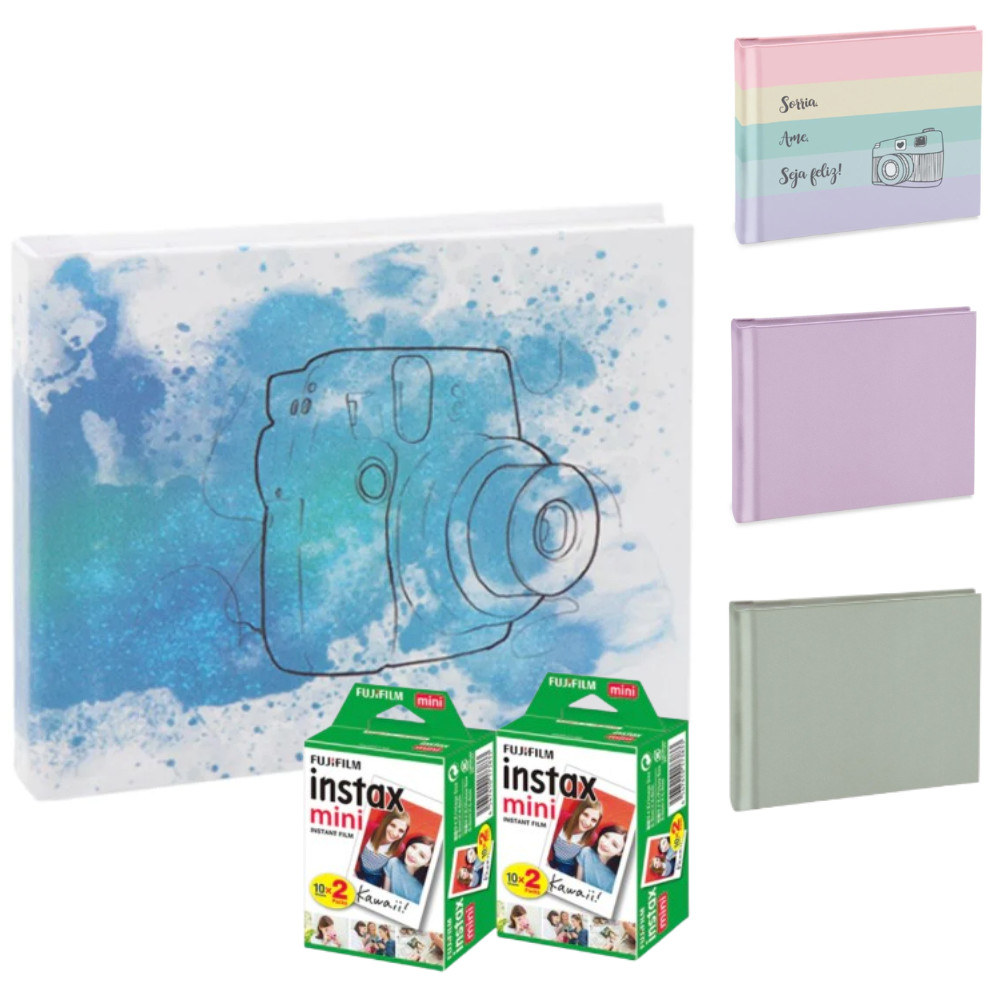 Kit 40 fotos Instax mini Fujifilm + Álbum Autoadesivo Azul