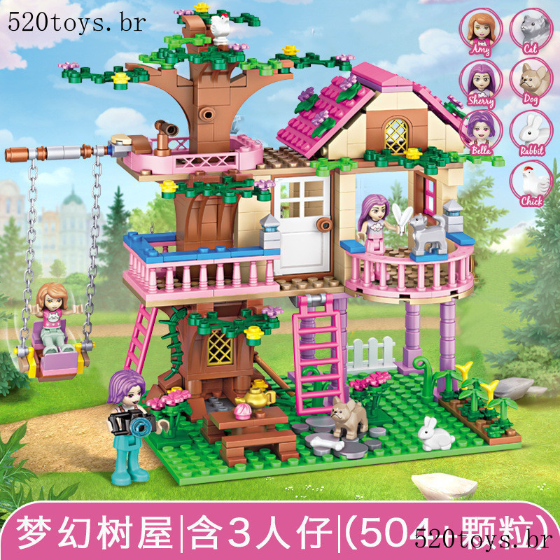 Princess Tree House Model Blocos De ConstruçãO De PartíCulas Pequenas Brinquedos Para Meninas