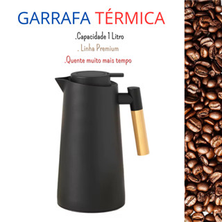Garrafa Térmica de Café 1 Litro Preta Premium Cabo Madeira em Oferta na Shopee