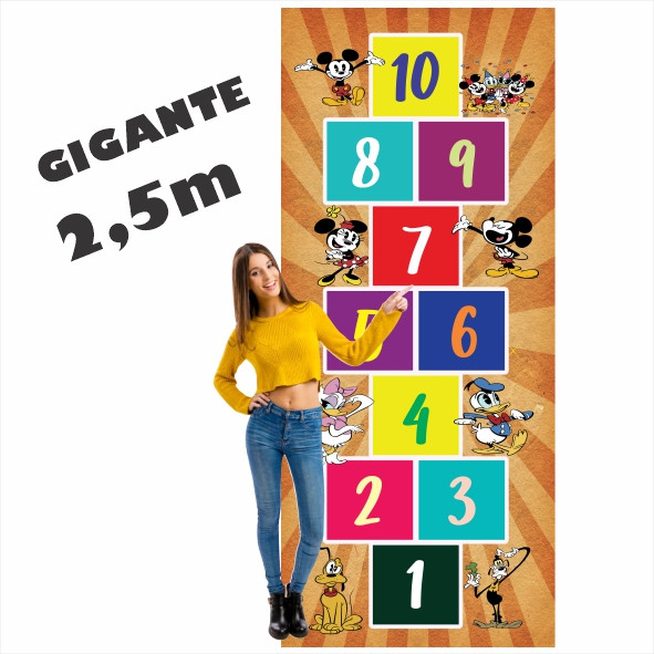 Lindo Tapete Jogo da Amarelinha Infantil Em Lona Mickey Retro, Presente Educativo, Aniversário, Natal, Dia das Crianças