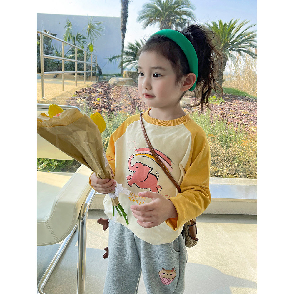 Bebê menina puro algodão camiseta primavera 2026 novo estilo roupas infantis crianças em torno do pescoço camiseta doce 