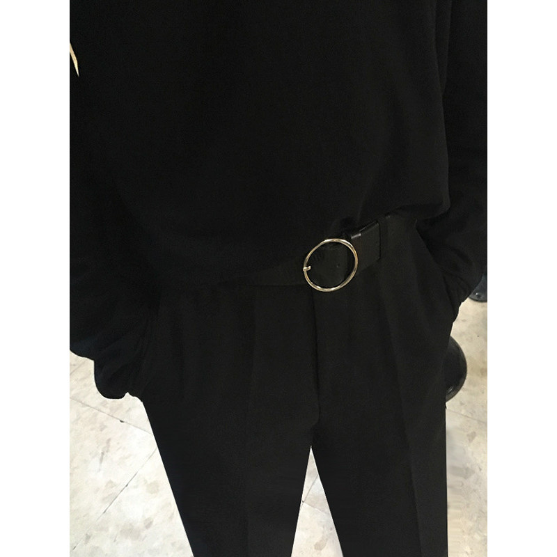T na moda estilo minimalista grande anel cinto masculino único versão coreana fivela redonda cinto ins masculino calças 