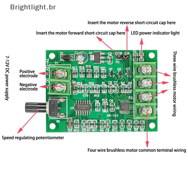 [brightlight.br] Motor De Disco Rígido 3/4 Fio 7V-12V Placa Controladora De Driver De DC Sem Escova Com Proteção Contra
