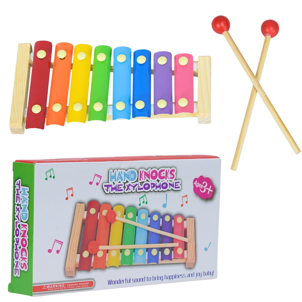 Brinquedo Infantil Xilofone Musical De Madeira 8 Notas Musicais Coloridas Castela
