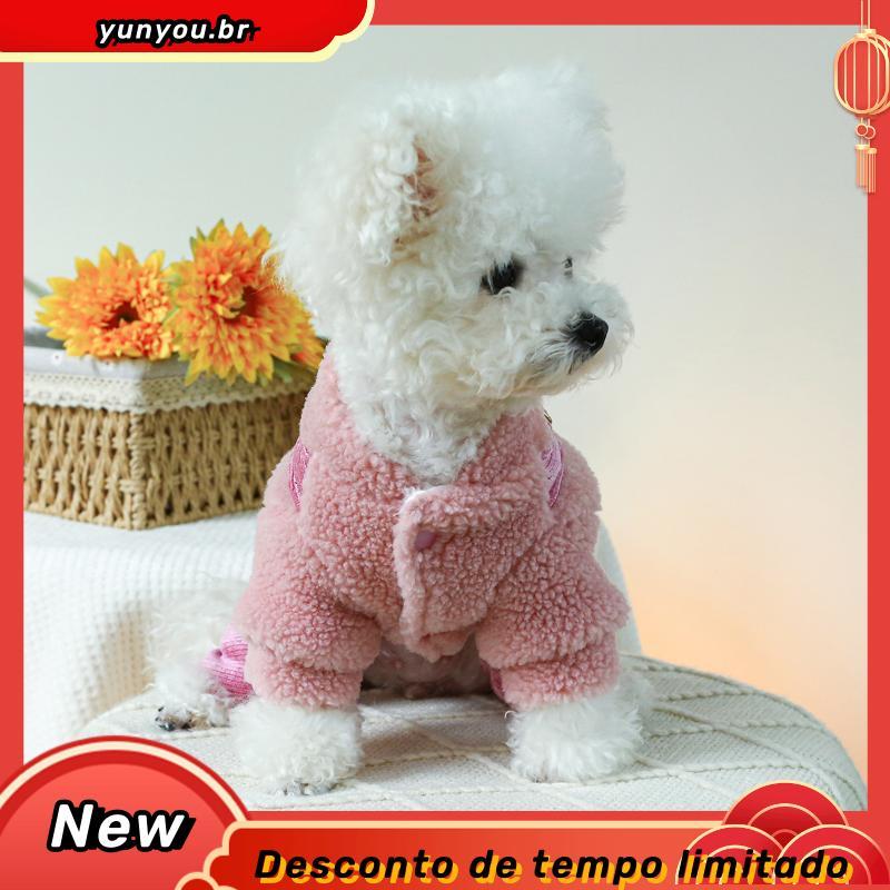 Amor Pele Inverno Geral Para Cães Rosa Arnês Jaqueta Com Calças De Veludo Shih tzu Yorkies Quente Roupas Animais De Esti