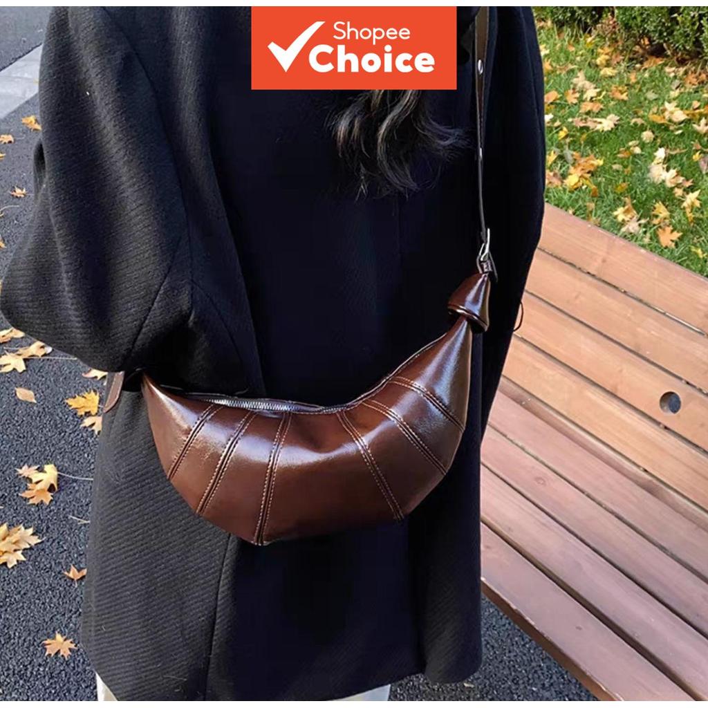 Bolsa de couro encerado vintage em forma de croissant - tiracolo ajustável, pochete casual hobo para viagens diárias e