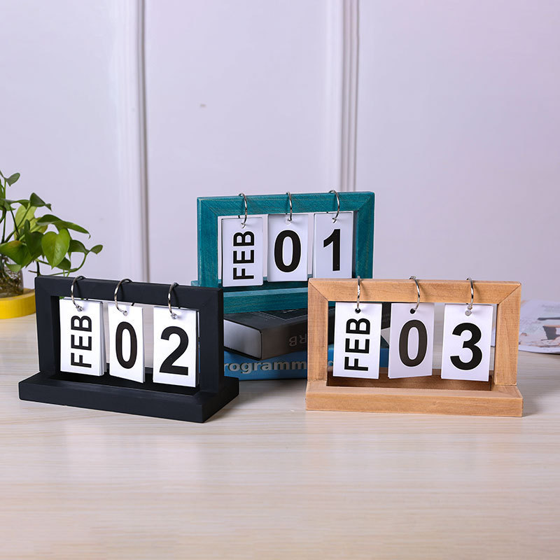 Calendário de Mesa de Madeira Simples para Estudo em, Dormitório, Calendário Perpétuo, Acessório Decorativo para Fo